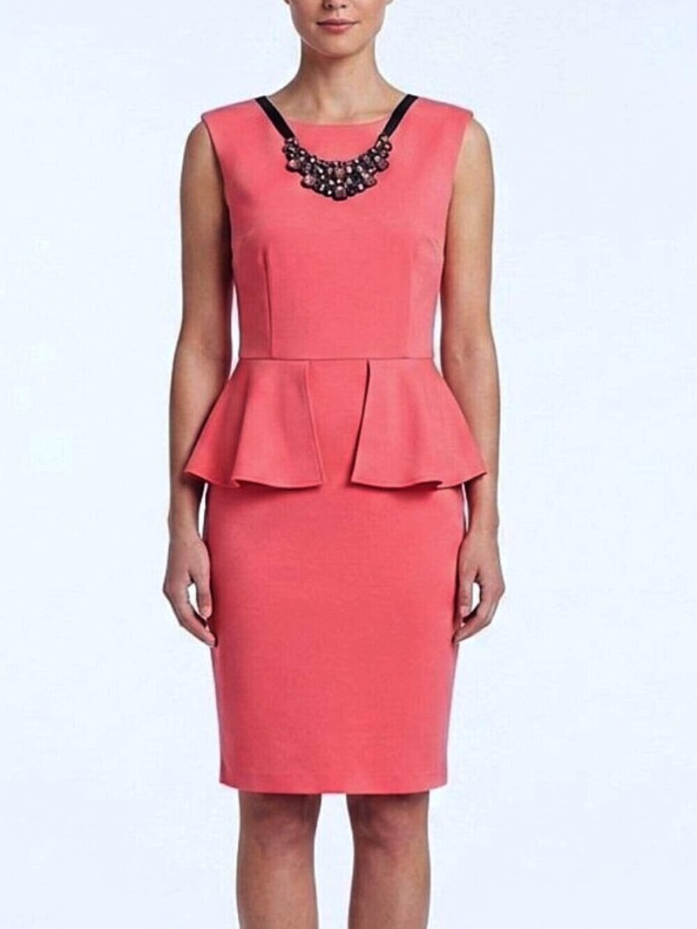 Lori Michaels Ponte Knit Peplum Cocktail Dress w/Bib Necklace NEW -Sz. Med